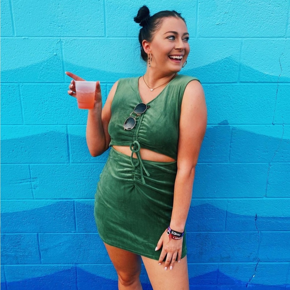 Green velvet cut out dress. Formal or festivals!